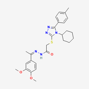molecular formula C27H33N5O3S B12010863 2-{[4-Cyclohexyl-5-(4-methylphenyl)-4H-1,2,4-triazol-3-YL]sulfanyl}-N'-[(Z)-1-(3,4-dimethoxyphenyl)ethylidene]acetohydrazide CAS No. 497169-62-7