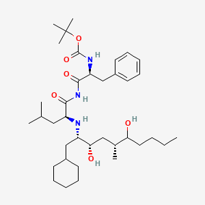 molecular formula C37H63N3O6 B1201088 tert-butyl N-[(2S)-1-[[(2S)-2-[[(2S,3S,5R)-1-cyclohexyl-3,6-dihydroxy-5-methyldecan-2-yl]amino]-4-methylpentanoyl]amino]-1-oxo-3-phenylpropan-2-yl]carbamate CAS No. 156465-93-9