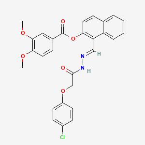 molecular formula C28H23ClN2O6 B12010943 1-(2-((4-Chlorophenoxy)acetyl)carbohydrazonoyl)-2-naphthyl 3,4-dimethoxybenzoate CAS No. 767305-72-6