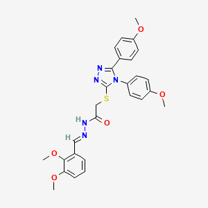 molecular formula C27H27N5O5S B12010981 2-{[4,5-bis(4-methoxyphenyl)-4H-1,2,4-triazol-3-yl]sulfanyl}-N'-[(E)-(2,3-dimethoxyphenyl)methylidene]acetohydrazide 