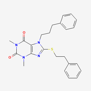molecular formula C24H26N4O2S B12011063 1,3-dimethyl-8-[(2-phenylethyl)sulfanyl]-7-(3-phenylpropyl)-3,7-dihydro-1H-purine-2,6-dione 