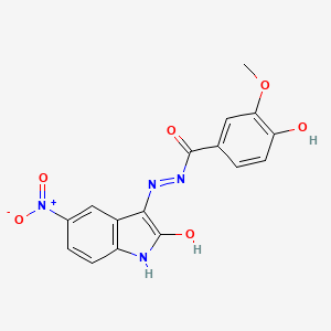 molecular formula C16H12N4O6 B12011332 4-Hydroxy-3-methoxy-N'-(5-nitro-2-oxoindolin-3-ylidene)benzohydrazide CAS No. 624726-03-0