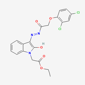 molecular formula C20H17Cl2N3O5 B12011420 ethyl [(3Z)-3-{2-[(2,4-dichlorophenoxy)acetyl]hydrazinylidene}-2-oxo-2,3-dihydro-1H-indol-1-yl]acetate CAS No. 444771-51-1