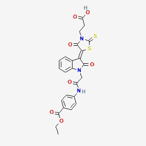 molecular formula C25H21N3O7S2 B12011622 3-[(5Z)-5-(1-{2-[4-(Ethoxycarbonyl)anilino]-2-oxoethyl}-2-oxo-1,2-dihydro-3H-indol-3-ylidene)-4-oxo-2-thioxo-1,3-thiazolidin-3-YL]propanoic acid 