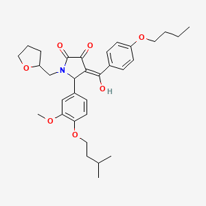 molecular formula C32H41NO7 B12011668 4-(4-Butoxybenzoyl)-3-hydroxy-5-[4-(isopentyloxy)-3-methoxyphenyl]-1-(tetrahydro-2-furanylmethyl)-1,5-dihydro-2H-pyrrol-2-one CAS No. 617695-76-8