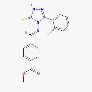 molecular formula C17H13FN4O2S B12011910 Methyl 4-(((3-(2-fluorophenyl)-5-thioxo-1H-1,2,4-triazol-4(5H)-yl)imino)methyl)benzoate CAS No. 573695-17-7