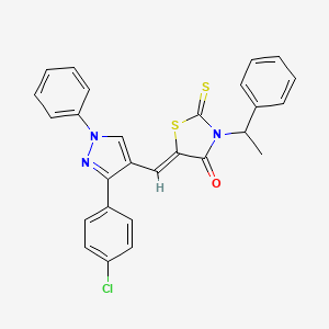 molecular formula C27H20ClN3OS2 B12011950 (5Z)-5-{[3-(4-Chlorophenyl)-1-phenyl-1H-pyrazol-4-YL]methylene}-3-(1-phenylethyl)-2-thioxo-1,3-thiazolidin-4-one CAS No. 623935-53-5