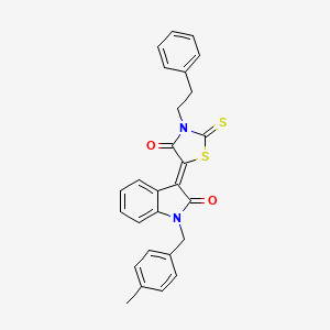 molecular formula C27H22N2O2S2 B12012002 (3Z)-1-(4-methylbenzyl)-3-[4-oxo-3-(2-phenylethyl)-2-thioxo-1,3-thiazolidin-5-ylidene]-1,3-dihydro-2H-indol-2-one CAS No. 617697-71-9