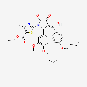 molecular formula C34H40N2O8S B12012202 ethyl 2-{3-(4-butoxybenzoyl)-4-hydroxy-2-[4-(isopentyloxy)-3-methoxyphenyl]-5-oxo-2,5-dihydro-1H-pyrrol-1-yl}-4-methyl-1,3-thiazole-5-carboxylate 