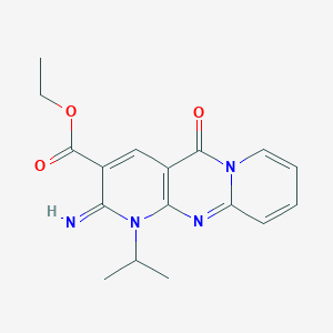 molecular formula C17H18N4O3 B12012231 Ethyl 6-imino-2-oxo-7-(propan-2-yl)-1,7,9-triazatricyclo[8.4.0.0^{3,8}]tetradeca-3(8),4,9,11,13-pentaene-5-carboxylate 