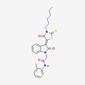 molecular formula C26H27N3O3S2 B12012238 2-[(3Z)-3-(3-hexyl-4-oxo-2-thioxo-1,3-thiazolidin-5-ylidene)-2-oxo-2,3-dihydro-1H-indol-1-yl]-N-(2-methylphenyl)acetamide CAS No. 618072-81-4