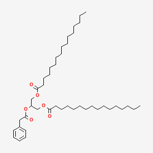 molecular formula C43H74O6 B1201240 Benzeneacetic acid, 2-((1-oxohexadecyl)oxy)-1-(((1-oxohexadecyl)oxy)methyl)ethyl ester CAS No. 83800-25-3