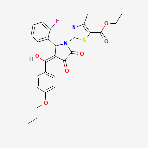 molecular formula C28H27FN2O6S B12012455 Ethyl 2-[3-(4-butoxybenzoyl)-2-(2-fluorophenyl)-4-hydroxy-5-oxo-2,5-dihydro-1H-pyrrol-1-YL]-4-methyl-1,3-thiazole-5-carboxylate CAS No. 609795-32-6