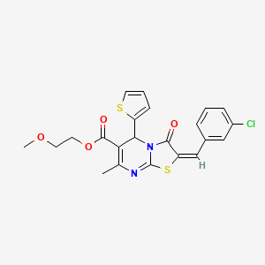 molecular formula C22H19ClN2O4S2 B12012540 2-Methoxyethyl 2-(3-chlorobenzylidene)-7-methyl-3-oxo-5-(thiophen-2-yl)-3,5-dihydro-2H-thiazolo[3,2-a]pyrimidine-6-carboxylate CAS No. 617698-69-8
