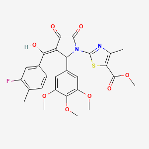 molecular formula C27H25FN2O8S B12012650 methyl 2-{3-[(3-fluoro-4-methylphenyl)carbonyl]-4-hydroxy-5-oxo-2-(3,4,5-trimethoxyphenyl)-2,5-dihydro-1H-pyrrol-1-yl}-4-methyl-1,3-thiazole-5-carboxylate 