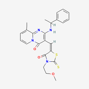 molecular formula C24H24N4O3S2 B12012776 3-{(E)-[3-(2-methoxyethyl)-4-oxo-2-thioxo-1,3-thiazolidin-5-ylidene]methyl}-9-methyl-2-[(1-phenylethyl)amino]-4H-pyrido[1,2-a]pyrimidin-4-one 