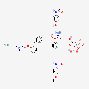 molecular formula C50H65ClN4O13 B1201282 (1R,2S)-2-amino-1-phenylpropan-1-ol;2-(2-benzylphenoxy)-N,N-dimethylethanamine;N-(4-ethoxyphenyl)acetamide;N-(4-hydroxyphenyl)acetamide;2-hydroxypropane-1,2,3-tricarboxylic acid;hydrochloride CAS No. 79191-48-3