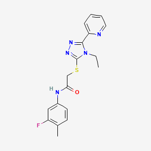 molecular formula C18H18FN5OS B12012836 2-{[4-ethyl-5-(pyridin-2-yl)-4H-1,2,4-triazol-3-yl]sulfanyl}-N-(3-fluoro-4-methylphenyl)acetamide CAS No. 578005-94-4