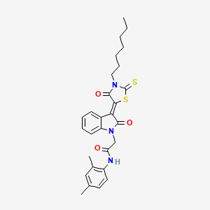 molecular formula C28H31N3O3S2 B12012855 N-(2,4-dimethylphenyl)-2-[(3Z)-3-(3-heptyl-4-oxo-2-thioxo-1,3-thiazolidin-5-ylidene)-2-oxo-2,3-dihydro-1H-indol-1-yl]acetamide CAS No. 617694-11-8