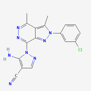 molecular formula C17H13ClN8 B1201289 5-氨基-1-[2-(3-氯苯基)-3,4-二甲基-7-吡唑并[3,4-d]哒嗪基]-4-吡唑碳腈 