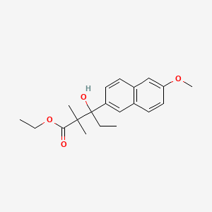 molecular formula C20H26O4 B12012913 Ethyl beta-ethyl-beta-hydroxy-6-methoxy-alpha,alpha-dimethylnaphthalene-2-propionate CAS No. 85536-81-8
