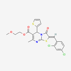 molecular formula C22H18Cl2N2O4S2 B12012925 2-Methoxyethyl 2-(2,4-dichlorobenzylidene)-7-methyl-3-oxo-5-(thiophen-2-yl)-3,5-dihydro-2H-thiazolo[3,2-a]pyrimidine-6-carboxylate CAS No. 618072-18-7