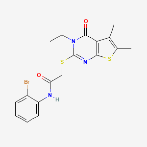 molecular formula C18H18BrN3O2S2 B12012964 N-(2-Bromophenyl)-2-((3-ethyl-5,6-dimethyl-4-oxo-3,4-dihydrothieno[2,3-d]pyrimidin-2-yl)thio)acetamide CAS No. 573973-71-4