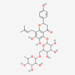 molecular formula C32H40O15 B1201306 6,7-Dihydroxy-2-(4-hydroxyphenyl)-8-(3-methylbut-2-enyl)-5-[3,4,5-trihydroxy-6-[(3,4,5-trihydroxy-6-methyloxan-2-yl)oxymethyl]oxan-2-yl]oxy-2,3-dihydrochromen-4-one CAS No. 96253-68-8