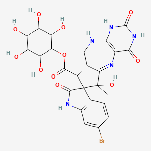 molecular formula C25H26BrN5O11 B1201310 2,3,4,5,6-Pentahydroxycyclohexyl 6'-bromo-2,2',4,6-tetrahydroxy-6-methyl-8,8a,9,10-tetrahydro-6H-spiro[cyclopenta[e]pyrimido[4,5-b][1,4]diazepine-7,3'-indole]-8-carboxylate 