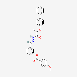 molecular formula C30H26N2O5 B12013101 [3-[(E)-[2-(4-phenylphenoxy)propanoylhydrazinylidene]methyl]phenyl] 4-methoxybenzoate CAS No. 764693-09-6