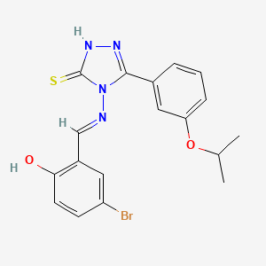 molecular formula C18H17BrN4O2S B12013139 4-Bromo-2-((E)-{[3-(3-isopropoxyphenyl)-5-sulfanyl-4H-1,2,4-triazol-4-YL]imino}methyl)phenol 