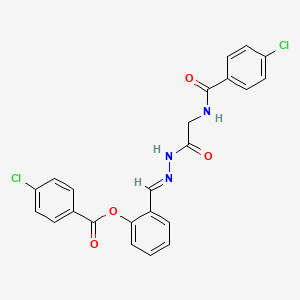 molecular formula C23H17Cl2N3O4 B12013175 2-(2-(((4-Chlorobenzoyl)amino)acetyl)carbohydrazonoyl)phenyl 4-chlorobenzoate CAS No. 765287-24-9