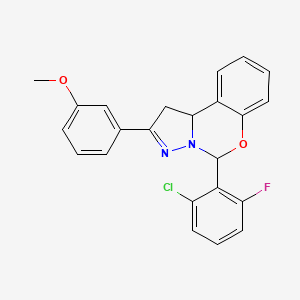 molecular formula C23H18ClFN2O2 B12013177 3-[5-(2-Chloro-6-fluorophenyl)-1,10b-dihydropyrazolo[1,5-c][1,3]benzoxazin-2-yl]phenyl methyl ether 
