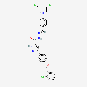 molecular formula C28H26Cl3N5O2 B12013185 N'-((E)-{4-[bis(2-chloroethyl)amino]phenyl}methylidene)-3-{4-[(2-chlorobenzyl)oxy]phenyl}-1H-pyrazole-5-carbohydrazide 