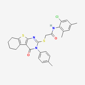 molecular formula C27H26ClN3O2S2 B12013273 N-(2-chloro-4,6-dimethylphenyl)-2-{[3-(4-methylphenyl)-4-oxo-3,4,5,6,7,8-hexahydro[1]benzothieno[2,3-d]pyrimidin-2-yl]sulfanyl}acetamide 