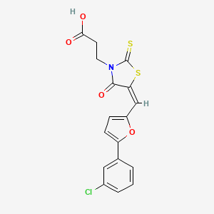 molecular formula C17H12ClNO4S2 B12013423 3-((5E)-5-{[5-(3-Chlorophenyl)-2-furyl]methylene}-4-oxo-2-thioxo-1,3-thiazolidin-3-YL)propanoic acid 