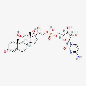 molecular formula C30H42N3O12P B1201343 [5-(4-amino-2-oxopyrimidin-1-yl)-3,4-dihydroxyoxolan-2-yl]methyl [2-[(8S,9S,10R,11S,13S,14S,17R)-11,17-dihydroxy-10,13-dimethyl-3-oxo-2,6,7,8,9,11,12,14,15,16-decahydro-1H-cyclopenta[a]phenanthren-17-yl]-2-oxoethyl] hydrogen phosphate CAS No. 74517-55-8