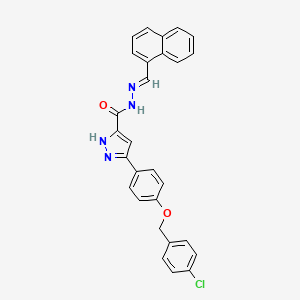 molecular formula C28H21ClN4O2 B12013467 5-(4-((4-Chlorobenzyl)oxy)phenyl)-N'-(naphthalen-1-ylmethylene)-1H-pyrazole-3-carbohydrazide CAS No. 634896-04-1