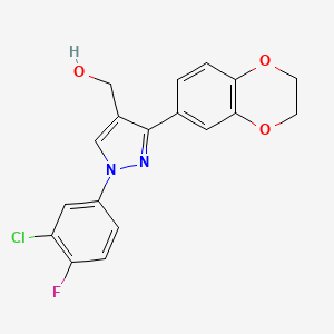 molecular formula C18H14ClFN2O3 B12013722 (1-(3-Chloro-4-fluorophenyl)-3-(2,3-dihydrobenzo[B][1,4]dioxin-7-YL)-1H-pyrazol-4-YL)methanol CAS No. 618444-59-0