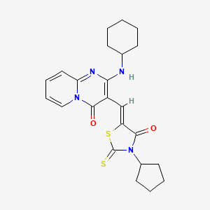 molecular formula C23H26N4O2S2 B12013732 2-(cyclohexylamino)-3-[(Z)-(3-cyclopentyl-4-oxo-2-thioxo-1,3-thiazolidin-5-ylidene)methyl]-4H-pyrido[1,2-a]pyrimidin-4-one CAS No. 618078-13-0