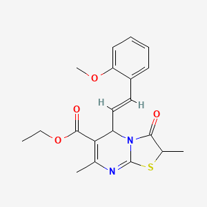 molecular formula C20H22N2O4S B12013768 ethyl 5-[(E)-2-(2-methoxyphenyl)ethenyl]-2,7-dimethyl-3-oxo-2,3-dihydro-5H-[1,3]thiazolo[3,2-a]pyrimidine-6-carboxylate 