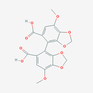 molecular formula C18H14O10 B120139 7,7'-Dimethoxy-[4,4']bi[benzo[1,3]dioxolyl]-5,5'-dicarboxylic acid CAS No. 105868-34-6