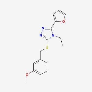molecular formula C16H17N3O2S B12013940 4-Ethyl-3-(furan-2-yl)-5-((3-methoxybenzyl)thio)-4H-1,2,4-triazole CAS No. 573949-95-8
