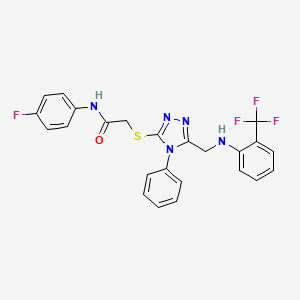 molecular formula C24H19F4N5OS B12013998 N-(4-Fluorophenyl)-2-[(4-phenyl-5-{[2-(trifluoromethyl)anilino]methyl}-4H-1,2,4-triazol-3-YL)sulfanyl]acetamide CAS No. 618441-26-2