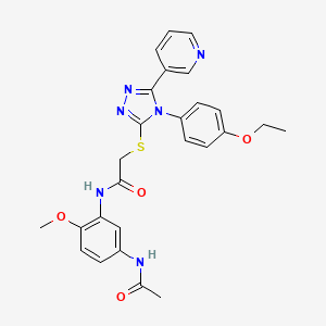 molecular formula C26H26N6O4S B12014076 N-[5-(acetylamino)-2-methoxyphenyl]-2-{[4-(4-ethoxyphenyl)-5-(pyridin-3-yl)-4H-1,2,4-triazol-3-yl]sulfanyl}acetamide 