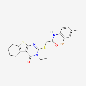 molecular formula C21H22BrN3O2S2 B12014080 N-(2-bromo-4-methylphenyl)-2-[(3-ethyl-4-oxo-3,4,5,6,7,8-hexahydro[1]benzothieno[2,3-d]pyrimidin-2-yl)sulfanyl]acetamide CAS No. 618879-71-3