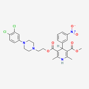 molecular formula C28H30Cl2N4O6 B1201434 3,5-Pyridinedicarboxylic acid, 1,4-dihydro-2,6-dimethyl-4-(3-nitrophenyl)-, 2-(4-(3,4-dichlorophenyl)-1-piperazinyl)ethyl methyl ester CAS No. 91040-25-4