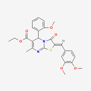 molecular formula C26H26N2O6S B12014407 ethyl (2Z)-2-(3,4-dimethoxybenzylidene)-5-(2-methoxyphenyl)-7-methyl-3-oxo-2,3-dihydro-5H-[1,3]thiazolo[3,2-a]pyrimidine-6-carboxylate 
