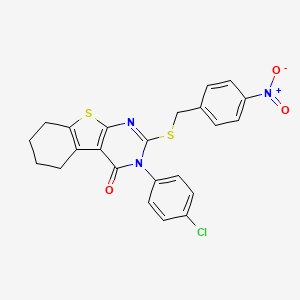 molecular formula C23H18ClN3O3S2 B12014449 3-(4-chlorophenyl)-2-[(4-nitrobenzyl)sulfanyl]-5,6,7,8-tetrahydro[1]benzothieno[2,3-d]pyrimidin-4(3H)-one 