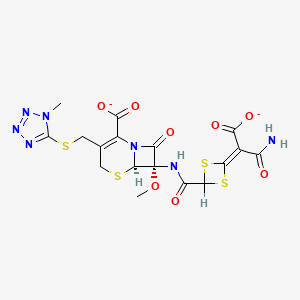 (6R,7S)-7-({[4-(2-amino-1-carboxylato-2-oxoethylidene)-1,3-dithietan-2-yl]carbonyl}amino)-7-methoxy-3-{[(1-methyl-1H-tetrazol-5-yl)sulfanyl]methyl}-8-oxo-5-thia-1-azabicyclo[4.2.0]oct-2-ene-2-carboxylate